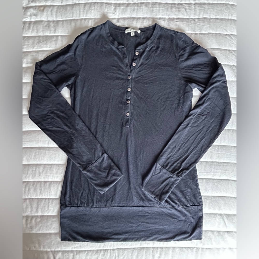 Vince navy long‎ sleeve Henley style cotton shirt